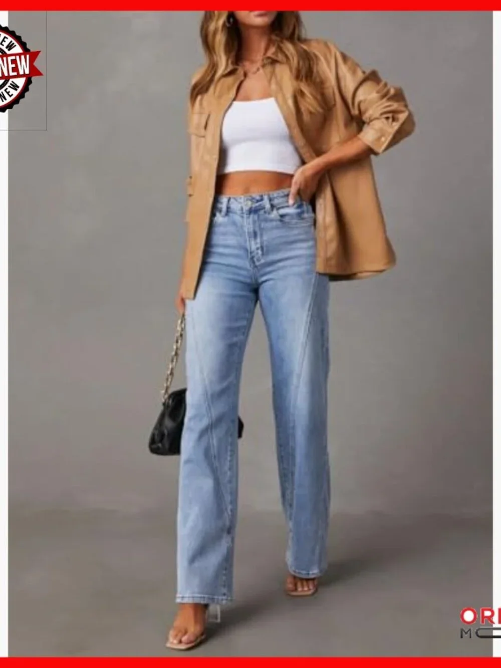 High Waisted Wide Leg Jeans Stretchy Denim Loose Fit Pockets